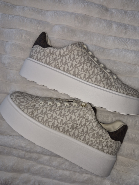Michael Kors Shoes - Michael Kors Beige Logo Canvas Sneakers with Gold Insole